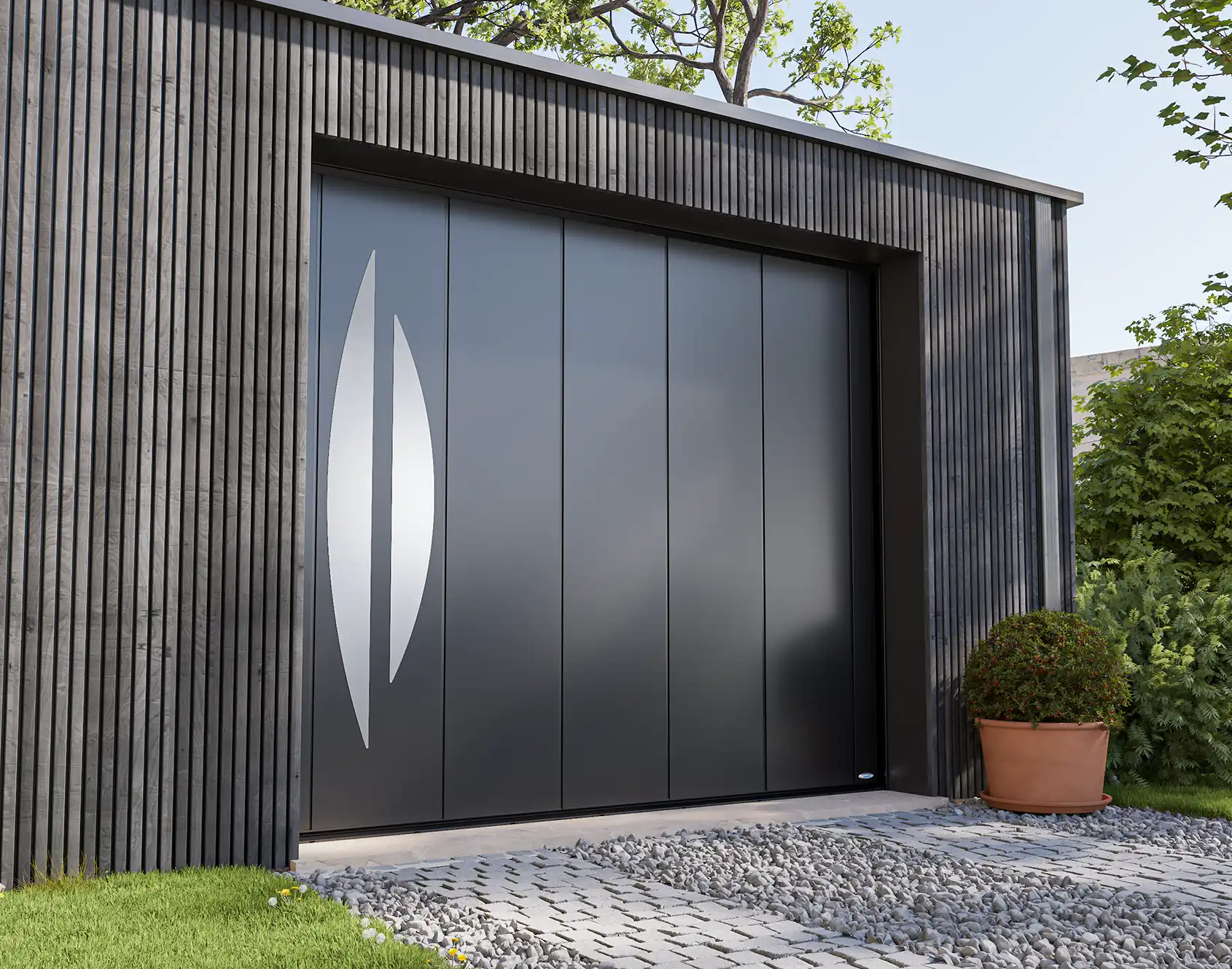 Portail battant aluminim tôlé Selene - Kostum design coordonné Bel'M et Novovferm